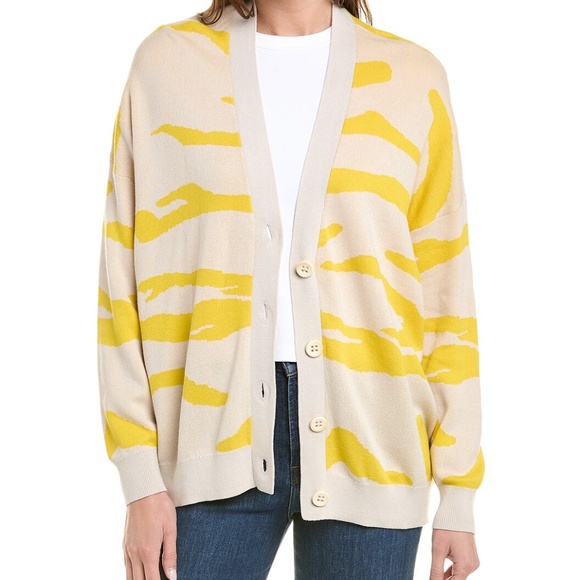 New Cabi‎ Yellow & White Tiger Stripe Cardigan Sz M - Picture 1 of 5